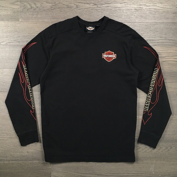 Harley Davidson Flames Long Sleeve T-Shirt Black Motorcycles Tee Medium - Picture 5 of 13